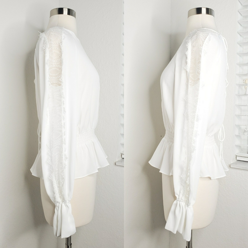 INTERMIX Joy Lace Smocked Waist Peplum Blouse S. - Picture 3 of 10